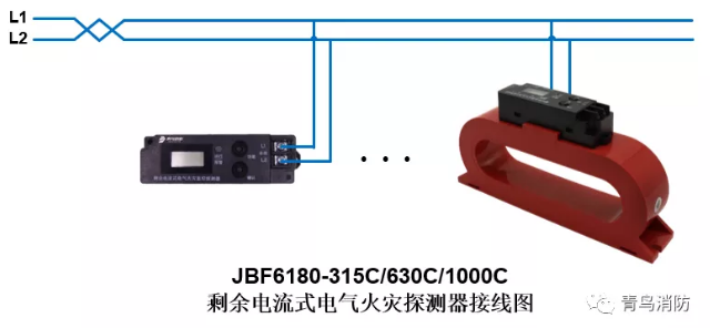 測溫式<a href=http://www.ahzhzl.cn/dianqihuozai/ target=_blank class=infotextkey>電氣火災監(jiān)控</a>探測器JBF6180（315C/630C/1000C）<a href=http://www.ahzhzl.cn/dianqihuozai/ target=_blank class=infotextkey>電氣火災監(jiān)控</a>系統(tǒng)產(chǎn)品接線圖